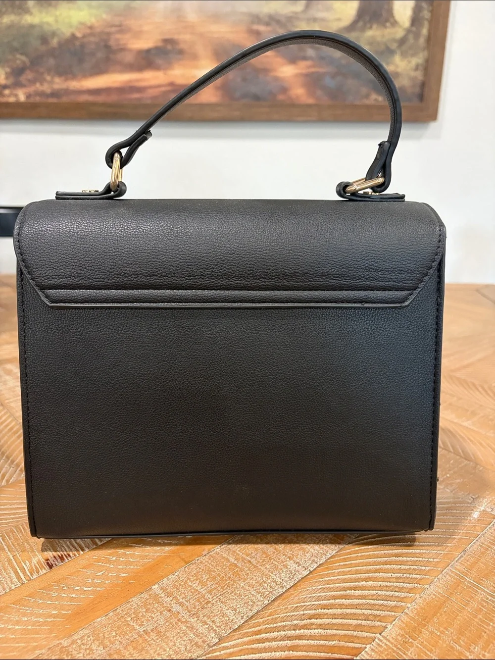 Dune London Black Top-Handle Satchel with Gold Hardware